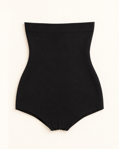 Āhua Core high-waisted brief in black, front view