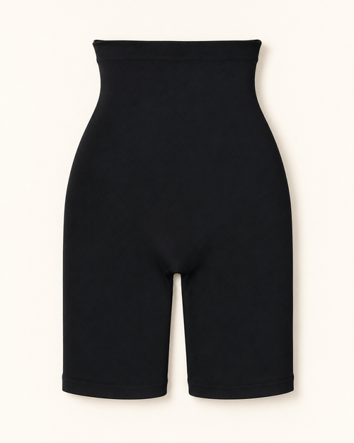 Āhua Core high-waisted shorts in black, front view